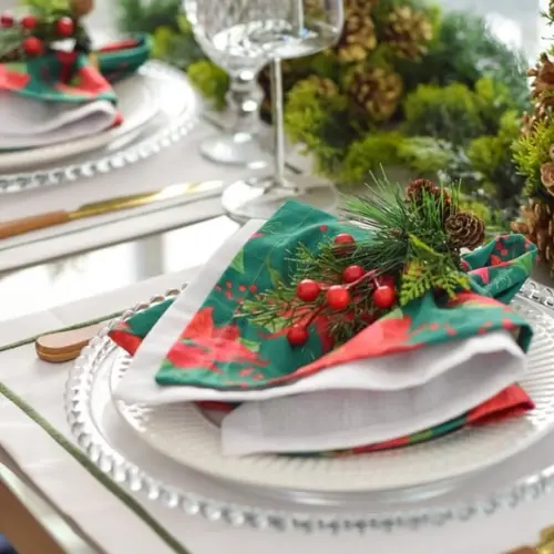 Mesa Posta de Natal Verde e Branco 8 Lugares