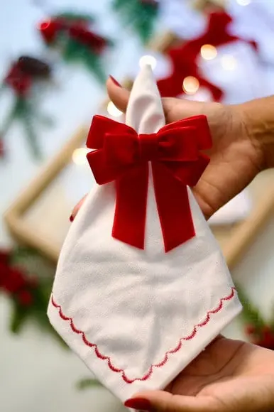 Porta Guardanapo Laço de Natal Veludo Vermelho 4 Peças