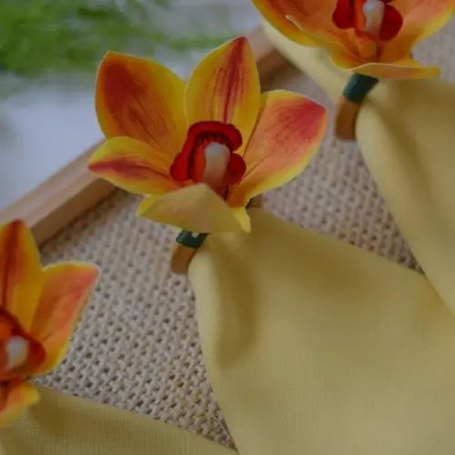 Porta Guardanapo Orquídea Cimbídio Mescla 4 Lugares