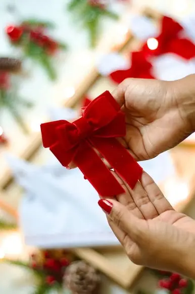 Porta Guardanapo Laço de Natal Veludo Vermelho 6 Peças