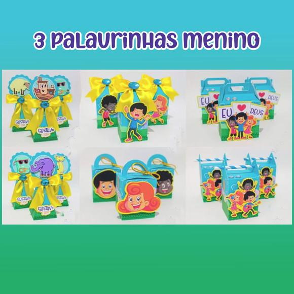 20 Itens Festa Lembrancinhas 3 Palavrinhas Menino Caixinhas