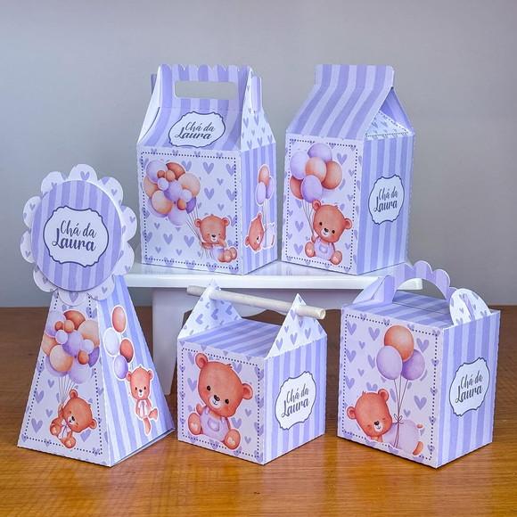 30 Itens Personalizados Caixinhas Festas Ursinha Lilás 1