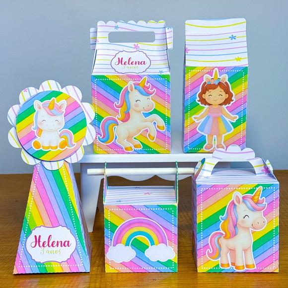 40 Itens Kit de Caixinhas Personalizadas Unicórnio Festas