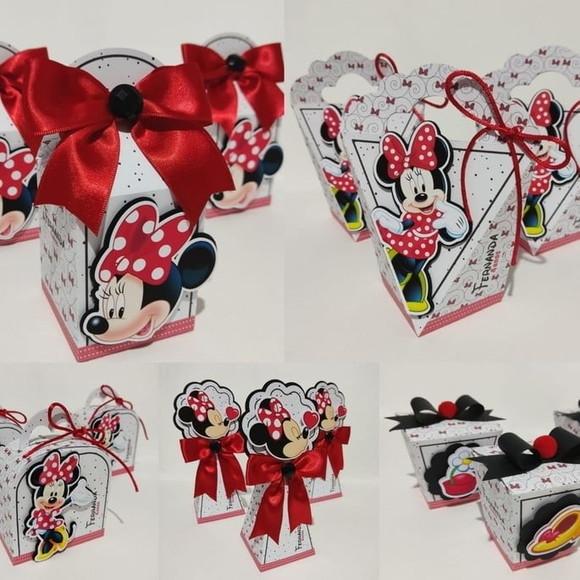 Kit 40 Peças Lembrancinhas Caixinha Personalizado Minnie 3d