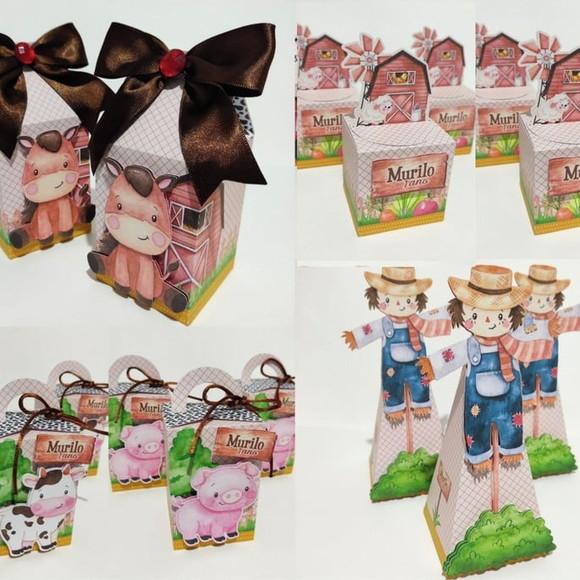 Kit 40 Peças Lembrancinhas Caixinhas Fazendinha Menino 2- 3d