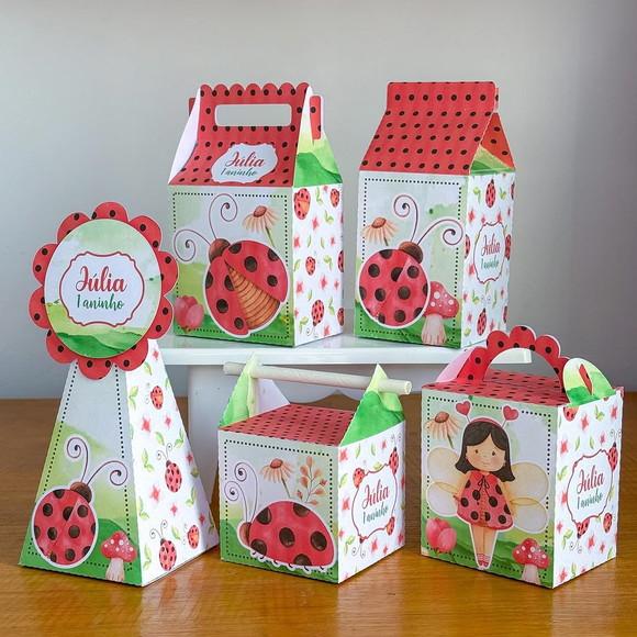 Kit Pegue e Monte, 30 Itens Caixinhas para Festas Joaninhas