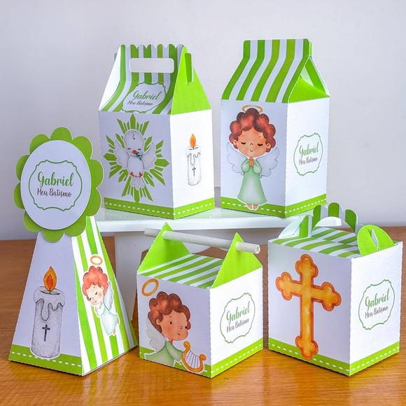 Kit Pegue Monte 50 Itens Caixinhas p/ Festas Batizado Verde
