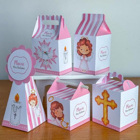 Kit Pegue Monte 50 Itens Caixinhas para Festas Batizado Rosa