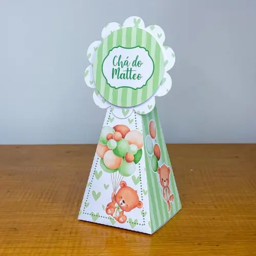 20 Itens Personalizados Caixinhas p/ Festas Ursinho Verde 1
