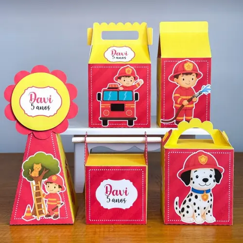 30 Itens Caixinhas Personalizadas para Festas Bombeiro