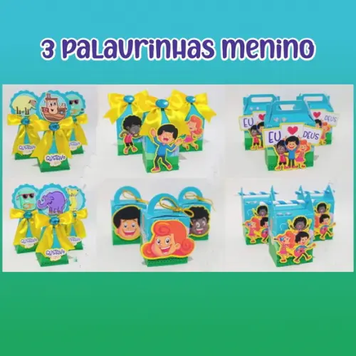 30 Itens Festa Lembrancinhas 3 Palavrinhas Menino Caixinhas