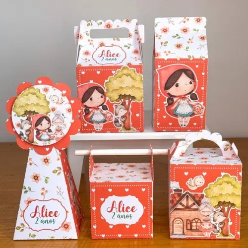 30 Itens Personalizados Caixinhas p/ Festas Chapeuzinho