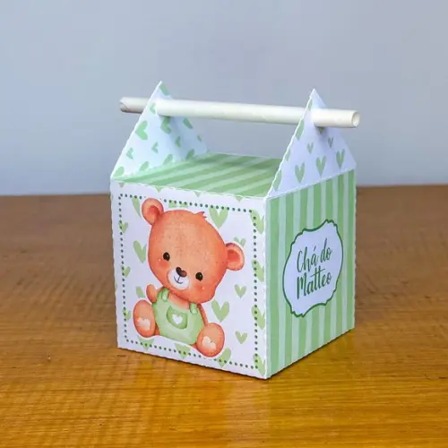 30 Itens Personalizados Caixinhas p/ Festas Ursinho Verde 1