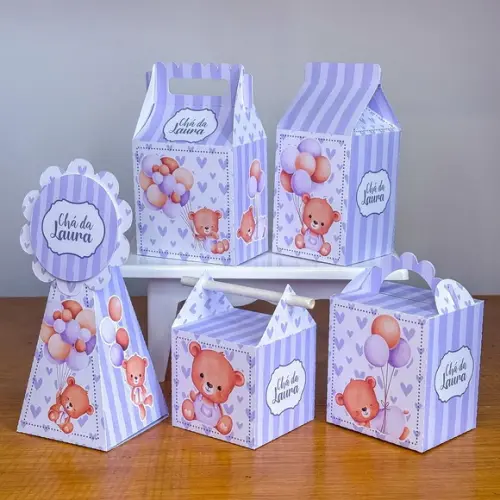 40 Itens Personalizados Caixinhas Festas Ursinha Lilás 1