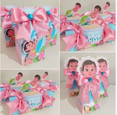 42 Pçs Lembrancinha Caixinhas Personalizadas Moana Baby