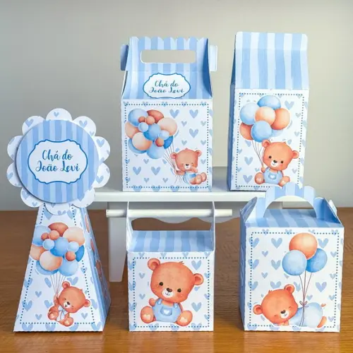 50 Itens Personalizados Caixinhas Festas Ursinho Azul 2