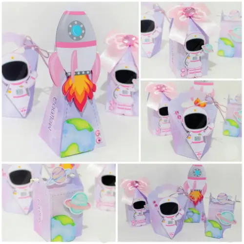 Kit 16 Peças Lembrancinhas Caixinhas Astronauta Menina 3d