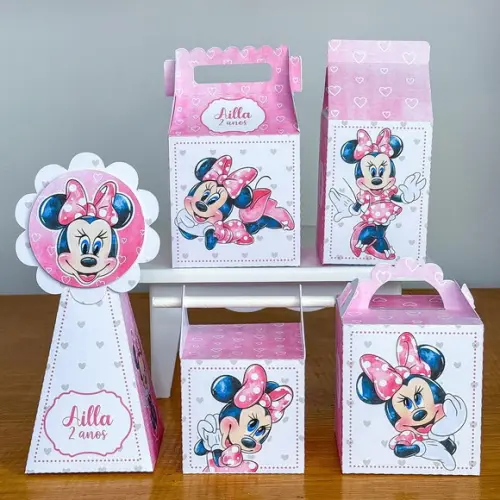 Kit 40 Peças Caixinhas Personalizados Minnie Rosa 2