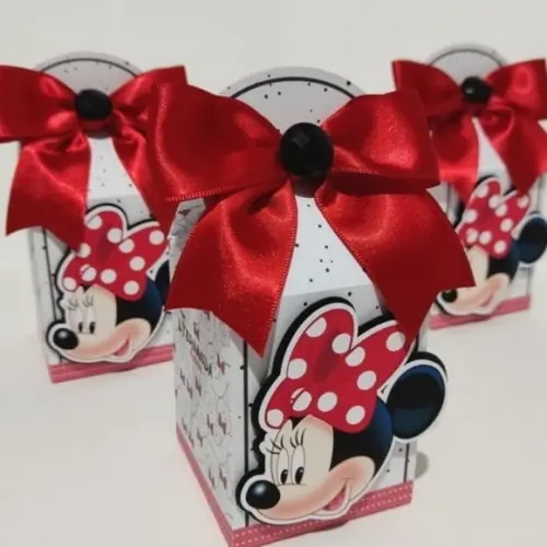 Kit 50 Peças Lembrancinhas Caixinha Personalizado Minnie 3d