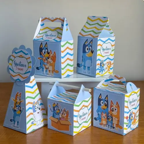 Kit Pegue e Monte 40 Itens Caixinhas Festas Bluey Menino