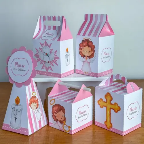 Kit Pegue Monte 40 Itens Caixinhas para Festas Batizado Rosa