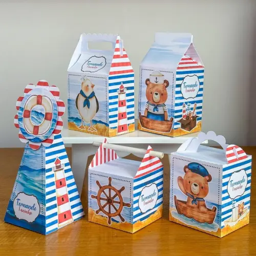 Kit Pegue Monte 50 Caixinhas para Festas Ursinho Marinheiro
