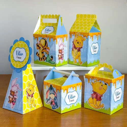 Kit Pegue Monte 50 Itens Caixinhas para Festa Ursinho Pooh 2