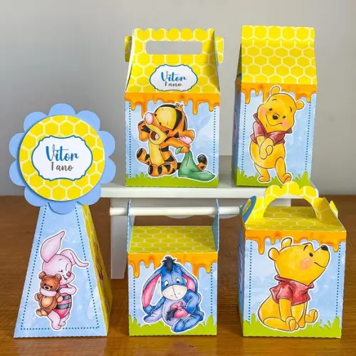 Kit Pegue Monte 50 Itens Caixinhas para Festa Ursinho Pooh 2