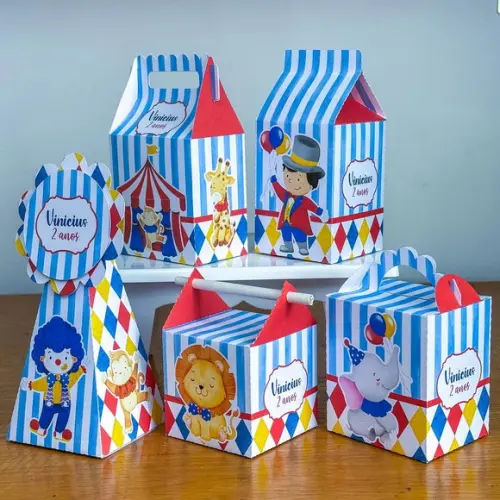Kit Pegue Monte, 30 Itens Caixinhas para Festas Circo Menino
