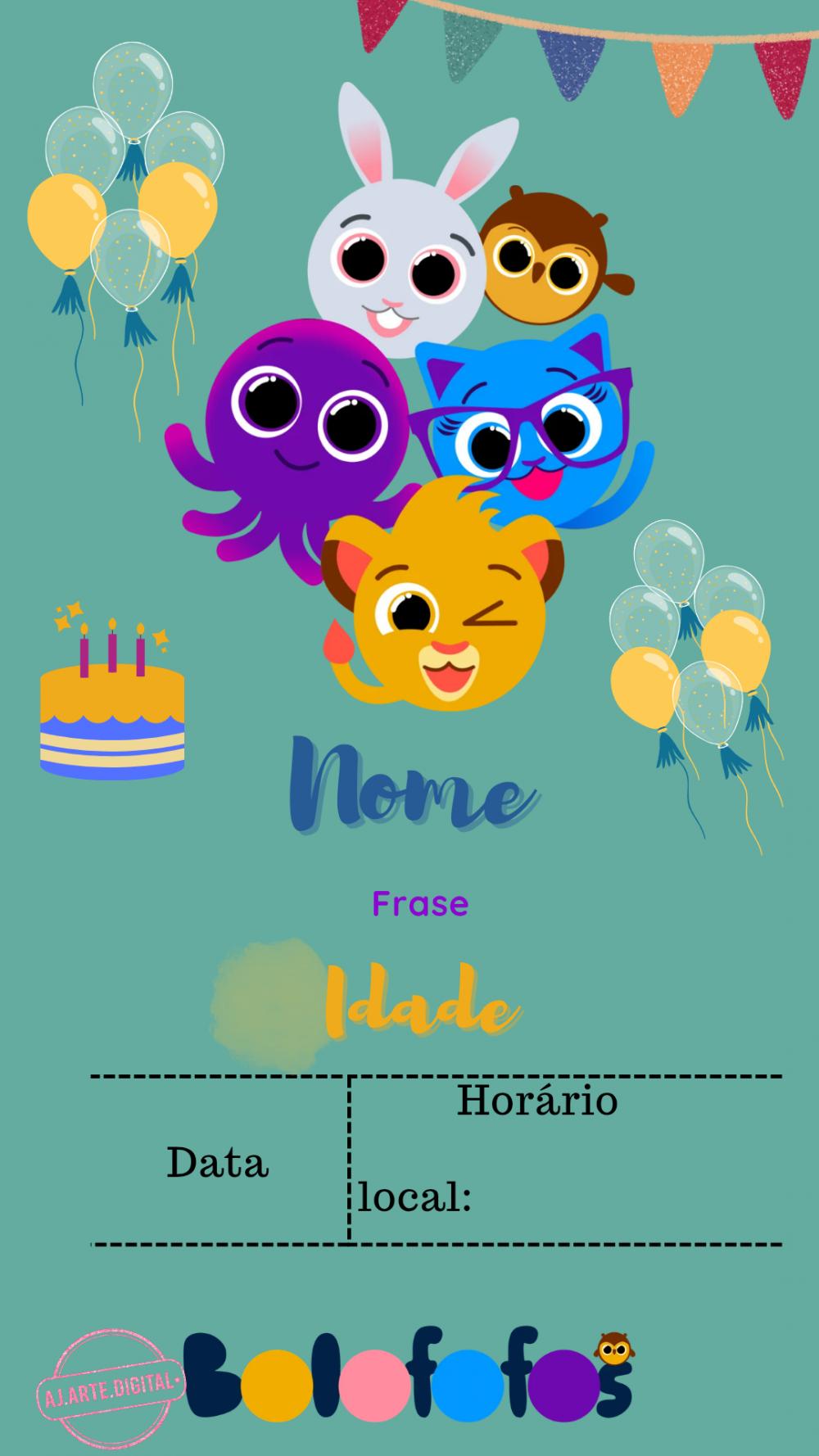 Convite Digital Bolofofos Personalizado Infantil