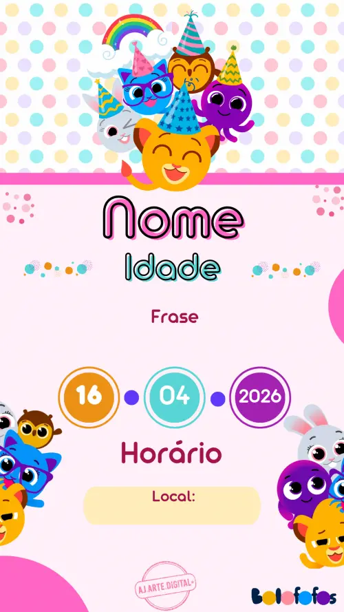 Convite Digital Bolofofos Personalizado Infantil