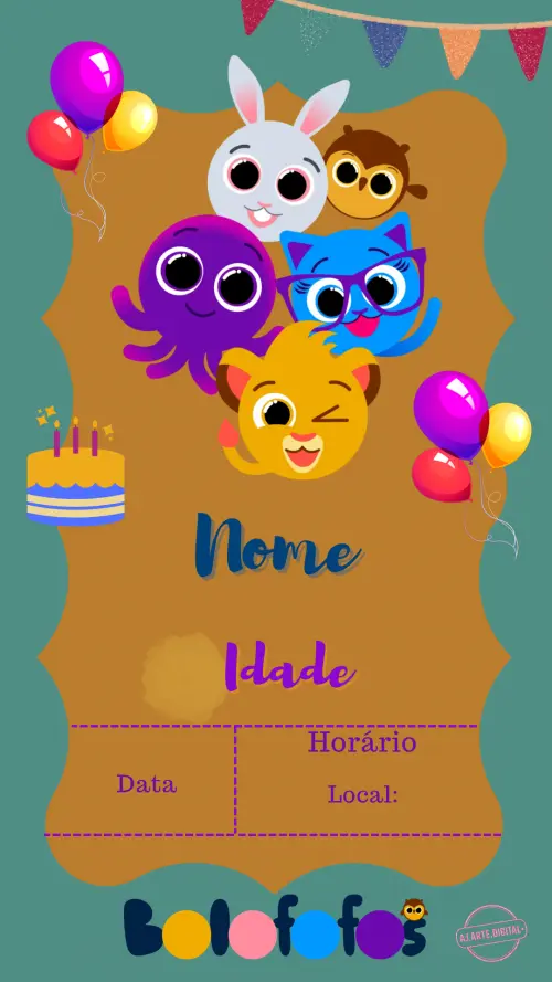 Convite Digital Bolofofos Personalizado Infantil