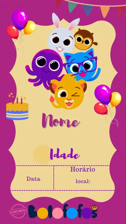 Convite Digital Bolofofos Personalizado Infantil