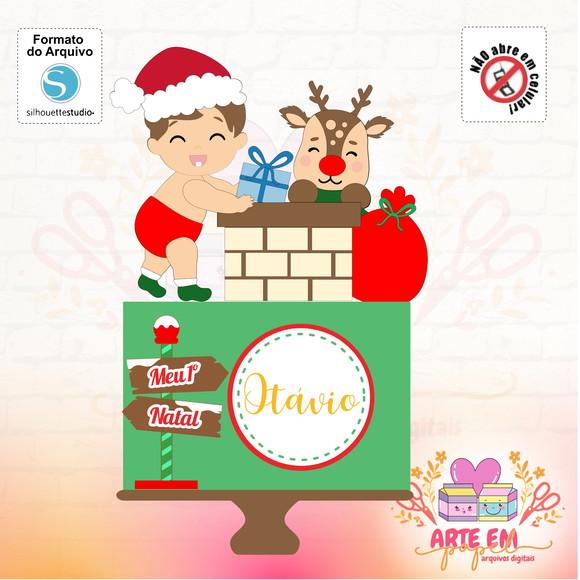 Arquivo Corte Topo de Bolo Natal Papai Baby Chaminé