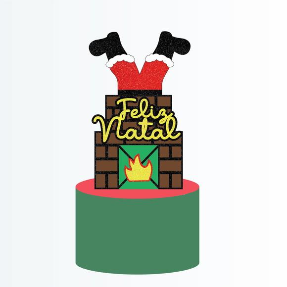 Arquivo Corte Topo de Bolo Natal Papai Noel Chaminé 047