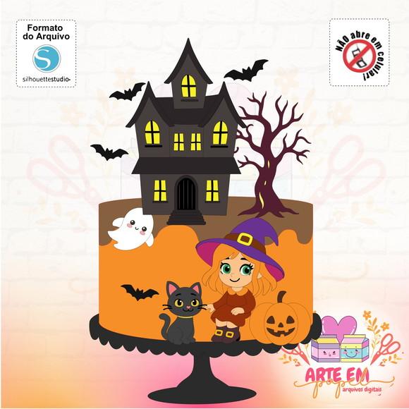 Arquivo Corte: Topo de Bolo Bruxinha Halloween