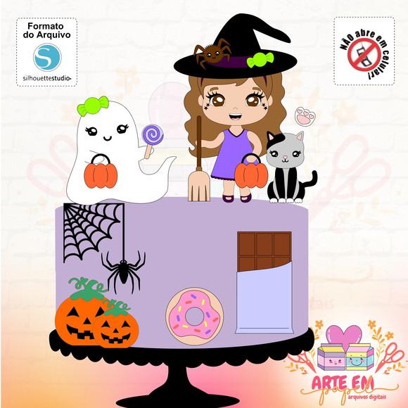 Arquivo Corte: Topo de Bolo Bruxinha Halloween 02