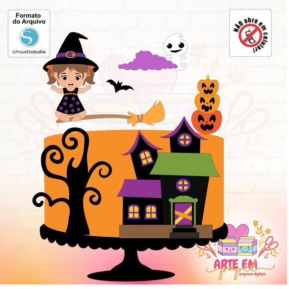 Arquivo Corte: Topo de Bolo Bruxinha Halloween