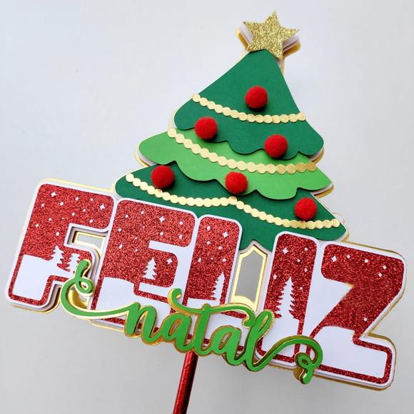 Arquivo Corte: Topo de Bolo Feliz Natal Árvore 048