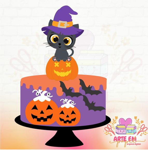 Arquivo Corte: Topo de Bolo Gato Halloween 01