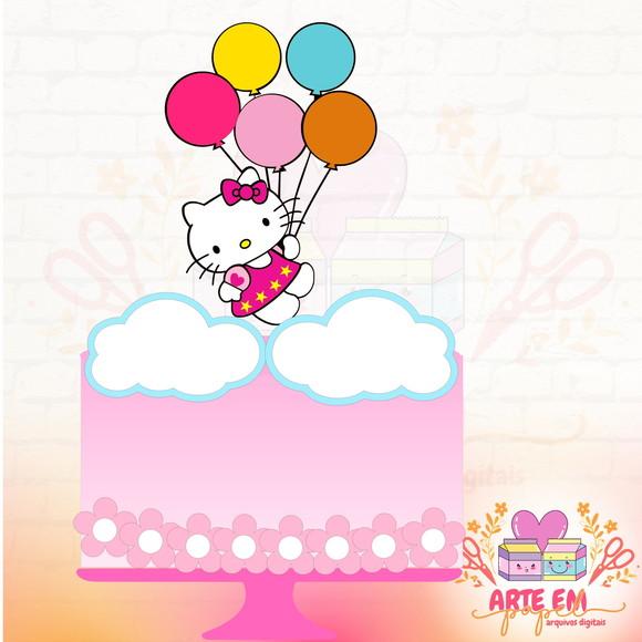 Arquivo Corte: Topo de Bolo Hello Kitty Balão Camadas