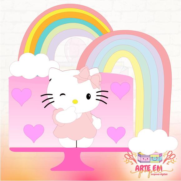 Arquivo Corte: Topo de Bolo Hello Kitty Arco Iris Camadas 02
