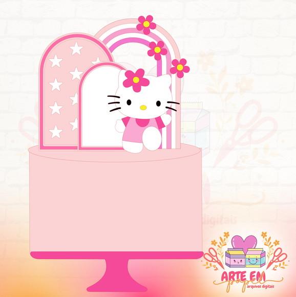 Arquivo Corte: Topo de Bolo Hello Kitty Arco Iris Camadas