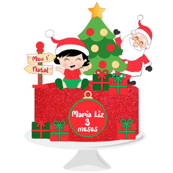 Arquivo Corte: Topo de Bolo Natal Menina Baby e Papai Noel