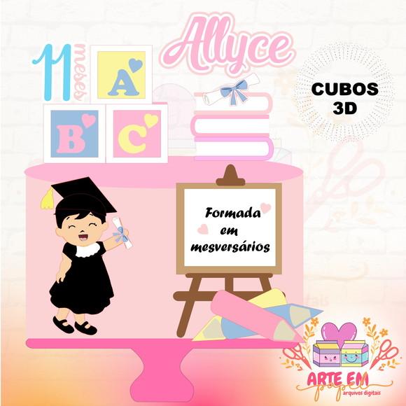 Arquivo Corte: Topo Formatura Abc Menina + Cubo 3d