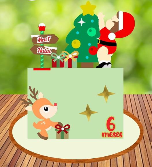 Arquivo Corte:topo de Bolo Meu 1º Natal Papai Noel