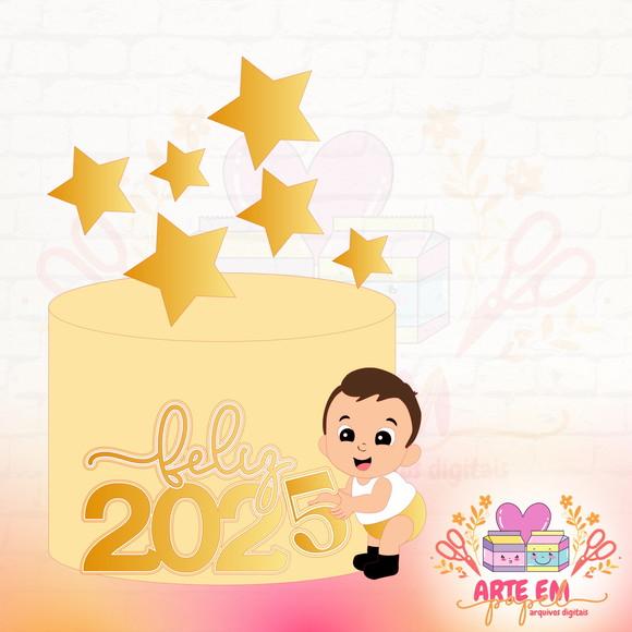 Arquivo de Corte: Topo de Bolo Baby Feliz Ano Novo 2025