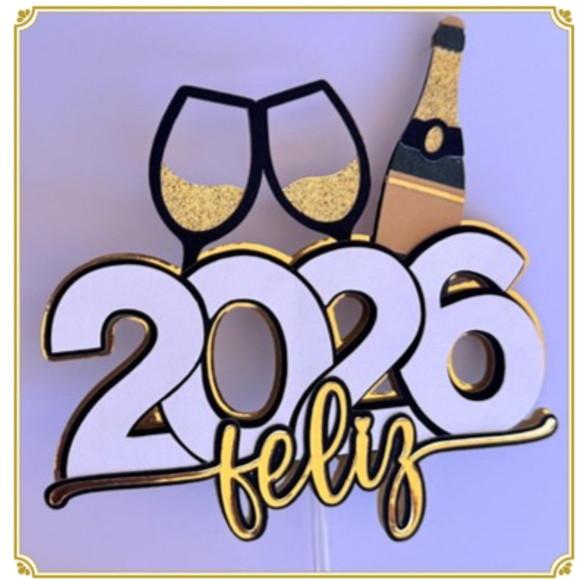 Arquivo de Corte: Topo de Bolo Feliz 2026 03