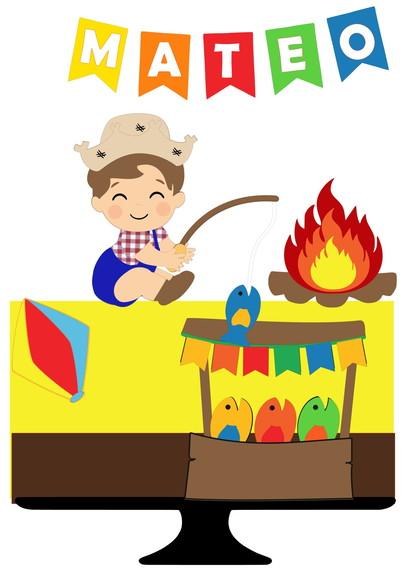 Arquivo de Corte: Topo de Bolo Festa Junina Menino Pescaria