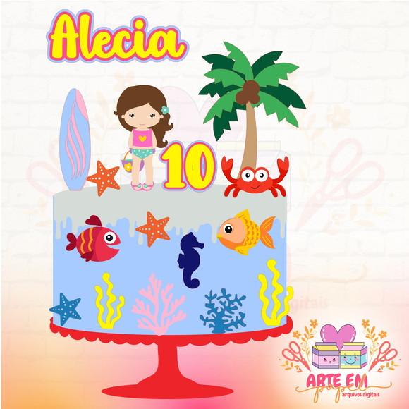 Arquivo de Corte: Topo de Bolo Menina Praia